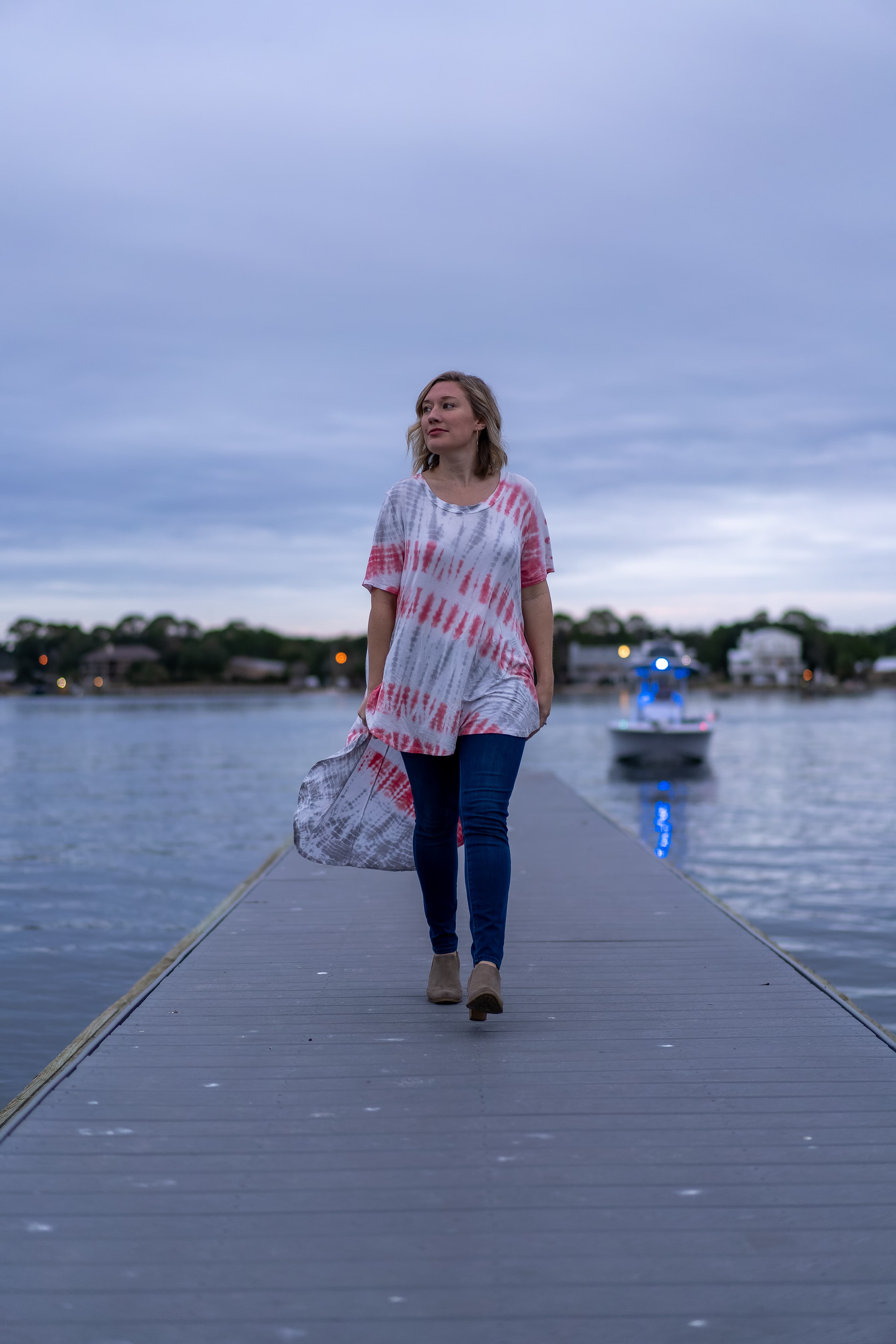 Christine Wessa walking across the street in Pensacola, FL